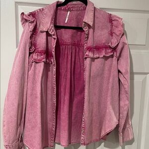 Free People Vibrant Pink Denim Top